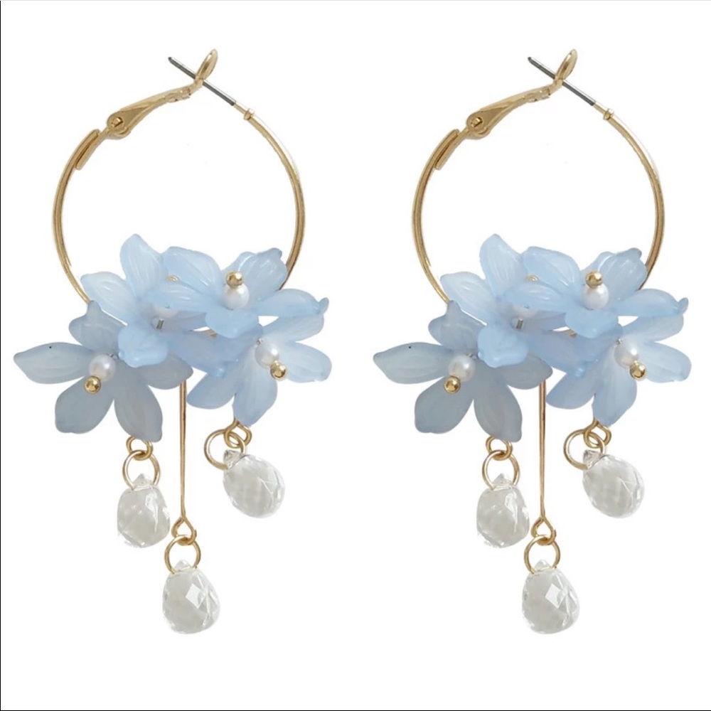 Crystal Floral Hoop Earrings - Picture 4 of 7
